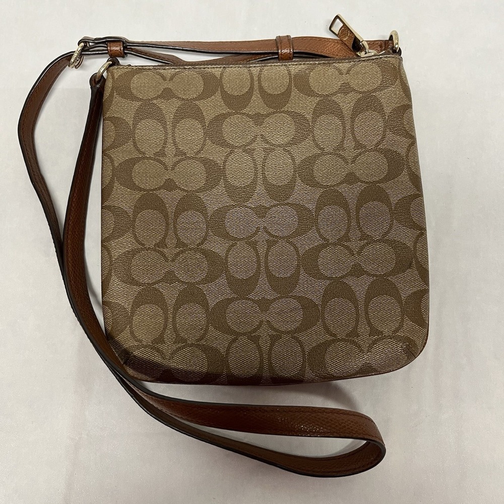 Coach Purse Brown Signature Crossbody Bag PVC F52856 Very Good Condition - Picture 3 of 4